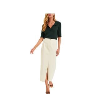 New Tuckernuck Denim Ecru Lia Maxi Skirt Cream Front Split $198 Sz 4 1725-20